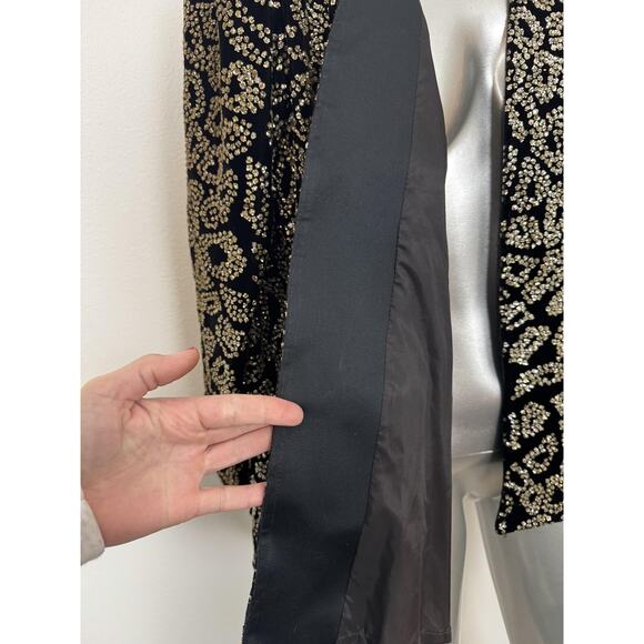 Vintage Glam Sequin Jacket Womens 8 Black Gold Glitter Staburst 80s Pat Richards - Picture 14 of 16